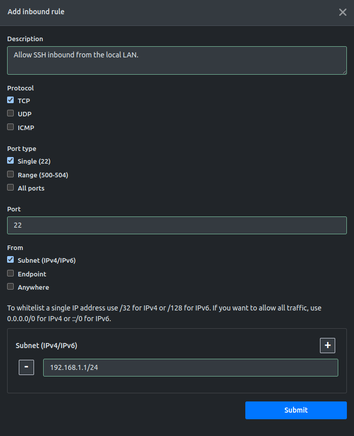 adding a host-based firewall inbound rule